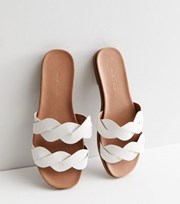 New Look White Leather-Look Plaited Strap Footbed Sliders